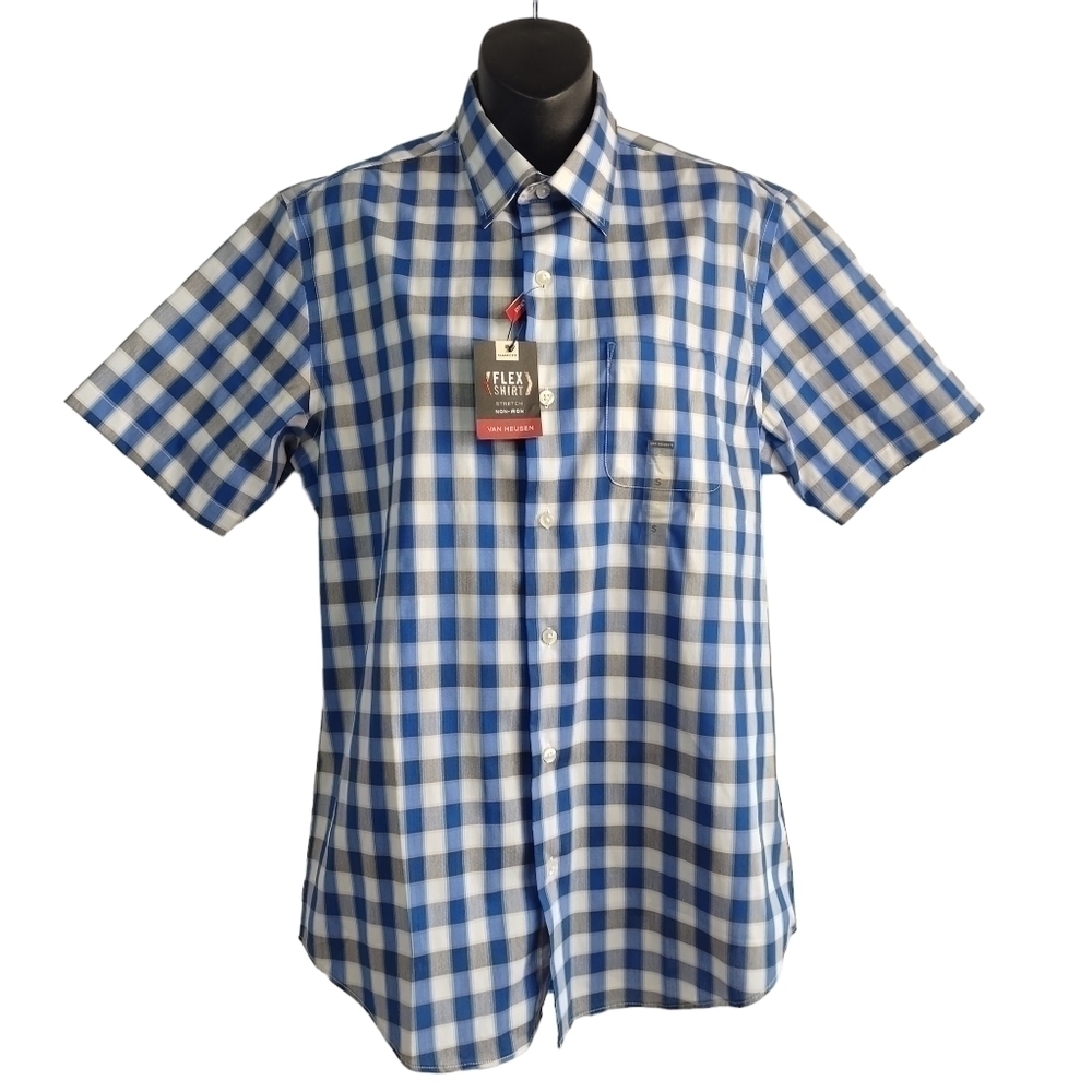 Van Heusen Men's Flex Blue White Plaid Button Down Shirt Size S NWT